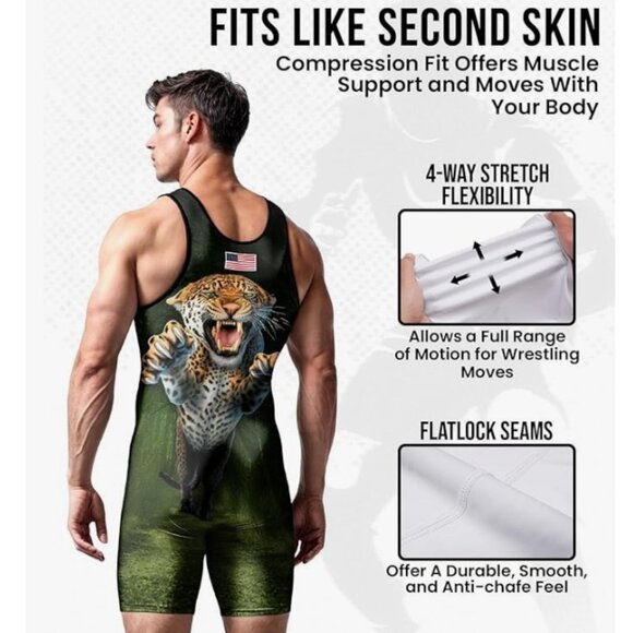 Exxact Sports Sublimated Adult Wrestling Singlet - Premium Powerlifting Singlet - Picture 3 of 11